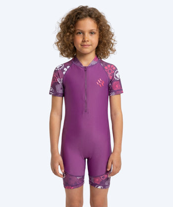 Watery kombinezon UV dla dzieci - Athena z krótkimi rękawami Rashguard - Fioletowy