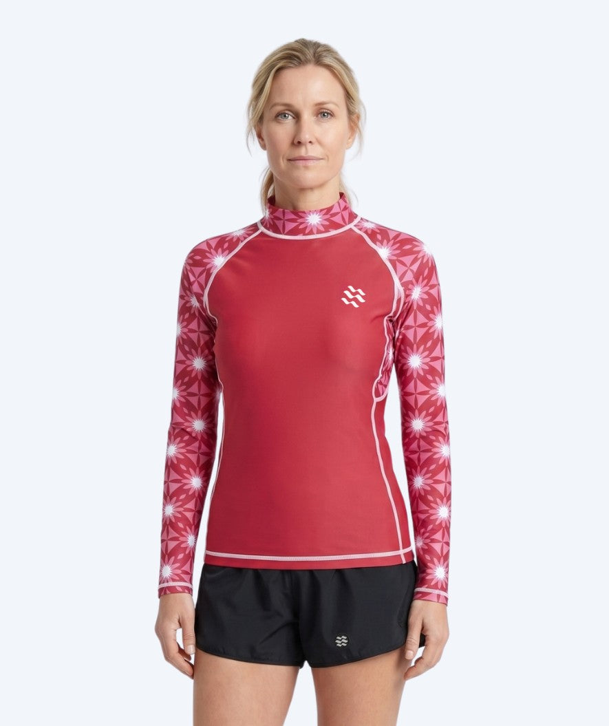 Watery koszulka UV dla kobiet - Aiko z długimi rękawami Rashguard - Różowy/ciemnoczerwony