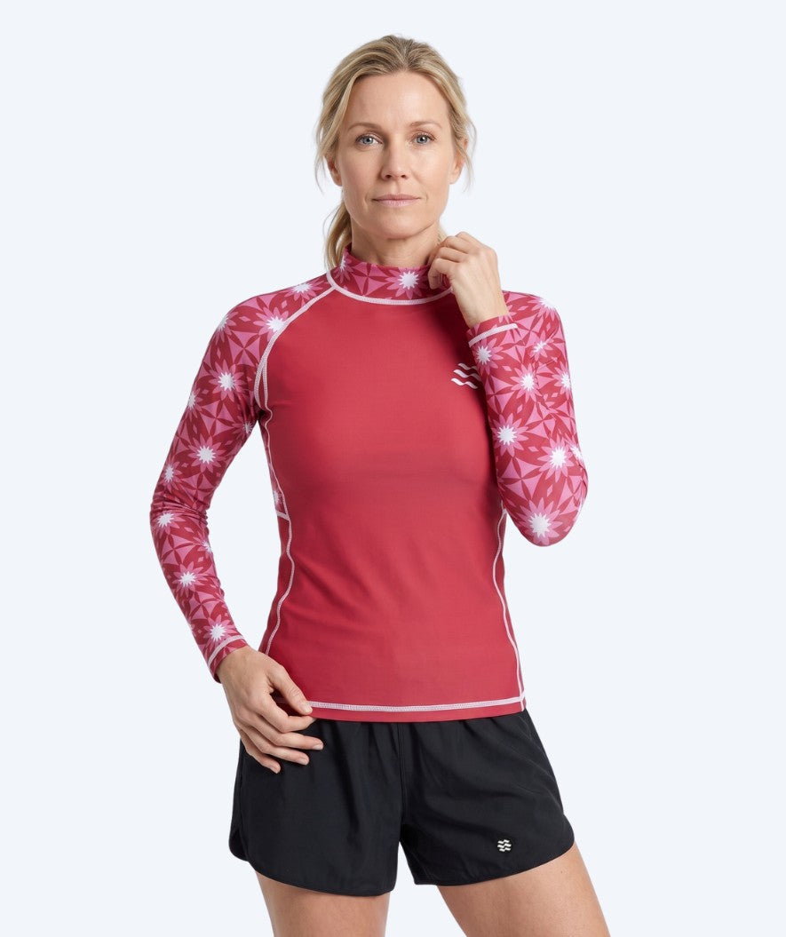 Watery koszulka UV dla kobiet - Aiko z długimi rękawami Rashguard - Różowy/ciemnoczerwony