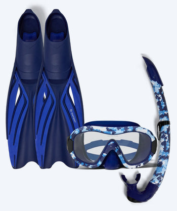 Watery zestaw maska, rurka i płetwy do snorkelingu dla dorosłych - Isle/Rudder Camo - Ciemnoniebieski