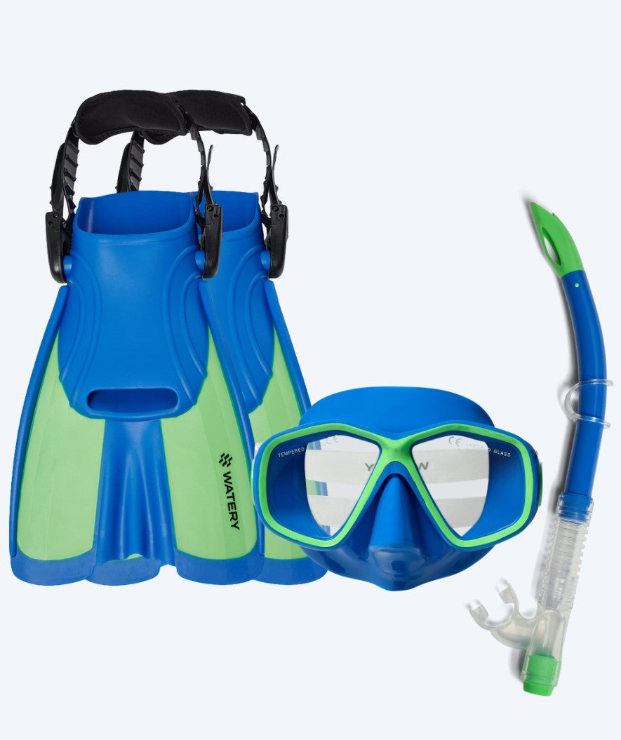 Watery zestaw maska, rurka i płetwy do snorkelingu dla dzieci (4-10) - Tropical - Niebieski/Zielony