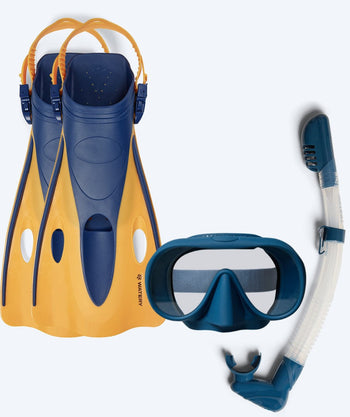Watery zestaw maska, rurka i płetwy do snorkelingu dla dorosłych (od 15 lat) - Launch/Alton - Ciemnoniebieski/Pomarańczowy