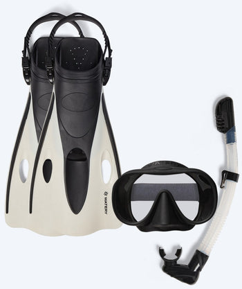 Watery zestaw maska, rurka i płetwy do snorkelingu dla dorosłych (od 15 lat) - Launch/Alton - Czarny/Biały