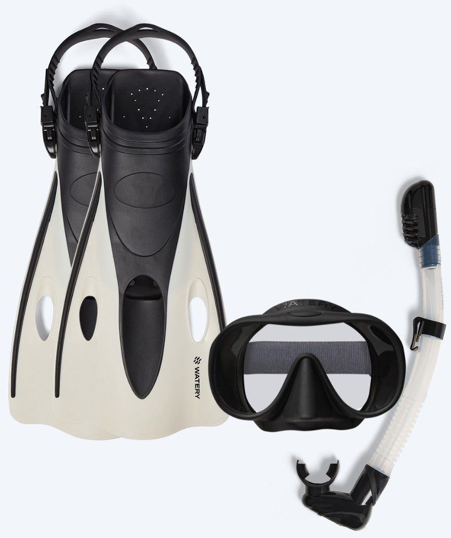 Watery zestaw maska, rurka i płetwy do snorkelingu dla dorosłych (od 15 lat) - Launch/Alton - Czarny/Biały