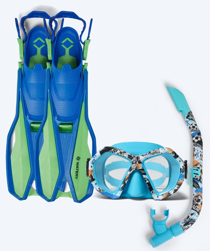 Watery zestaw maska, rurka i płetwy do snorkelingu dla junior (8-15) - Sunset/Riku - Niebieski/Zielony