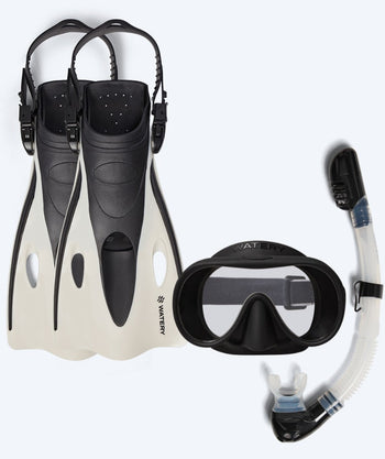 Watery zestaw maska, rurka i płetwy do snorkelingu dla dzieci (4-10) - Launch/Alton - Czarny/Biały
