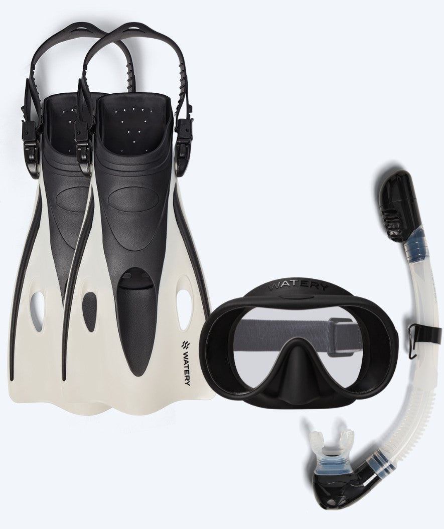 Watery zestaw maska, rurka i płetwy do snorkelingu dla dzieci (4-10) - Launch/Alton - Czarny/Biały