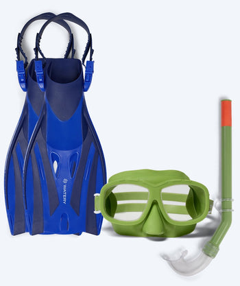 Watery zestaw maska, rurka i płetwy do snorkelingu dla dzieci (4-10) - Shack/Wyre - Zielony/Niebieski