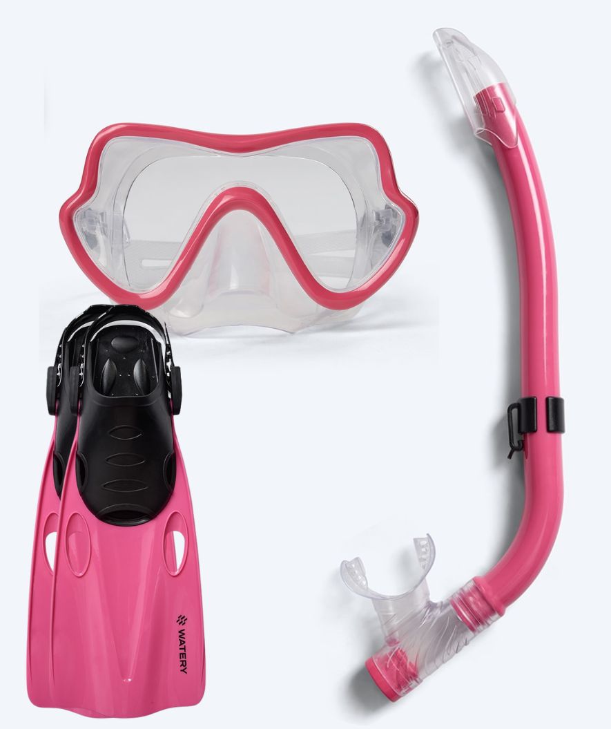 Watery zestaw maska, rurka i płetwy do snorkelingu dla junior (8-15) - Trigger/Masika - Czerwony/jasnoróżowy