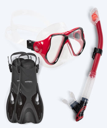 Watery zestaw maska + rurka + płetwy do snorkelingu dla dorosłych - Fisher/Hudson - Czerwony