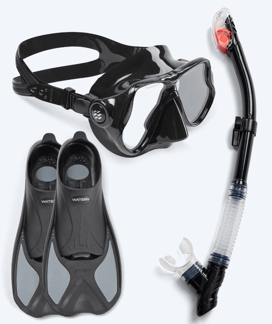 Watery zestaw maska + rurka + płetwy do snorkelingu dla dorosłych - Pike/Hudson - Czarny