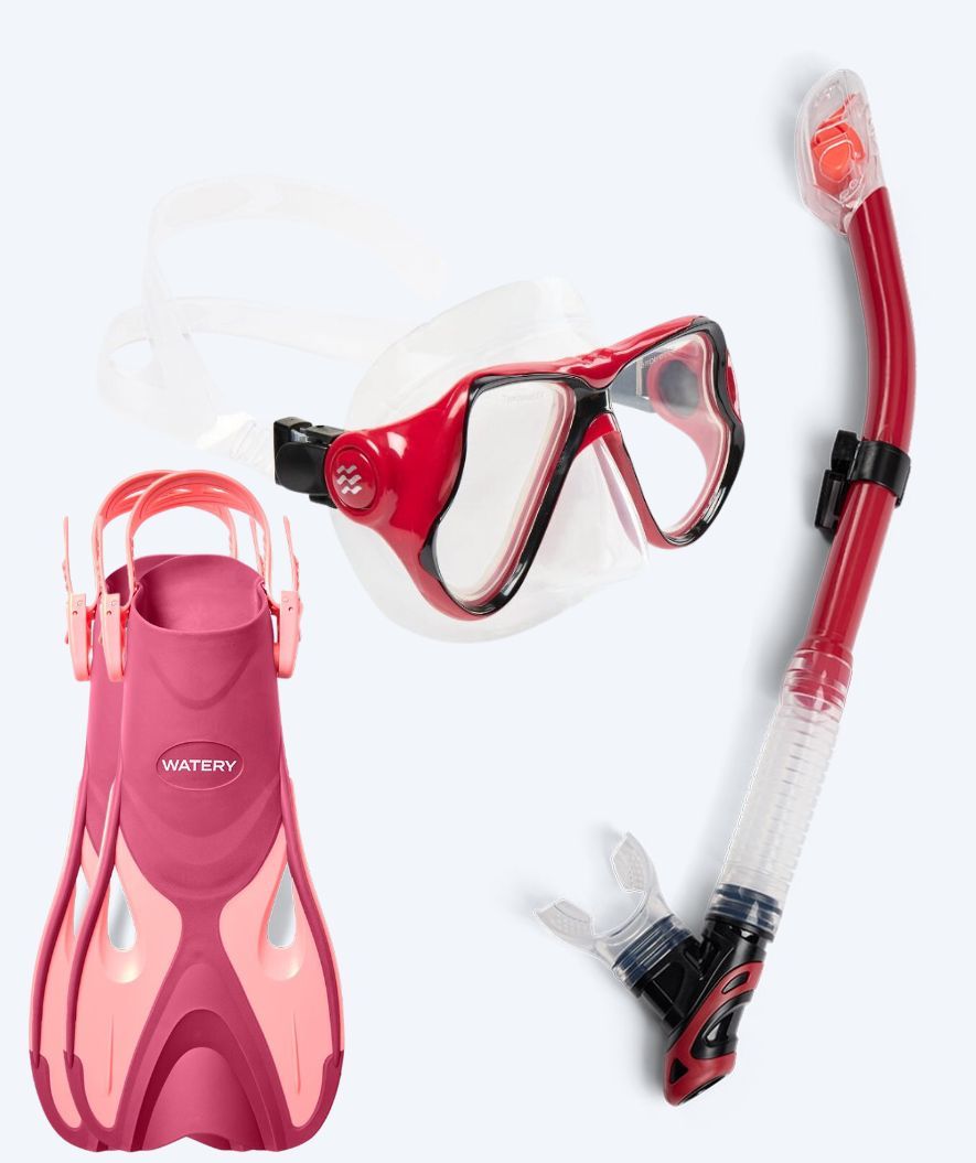 Watery zestaw maska, rurka i płetwy do snorkelingu dla dorosłych - Fisher/Hudson - Różowy/czerwony