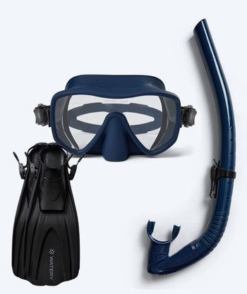 Watery zestaw maska + rurka + płetwy do snorkelingu dla dorosłych (15+) - Coast/Skipper - Ciemnoniebieski/czarny