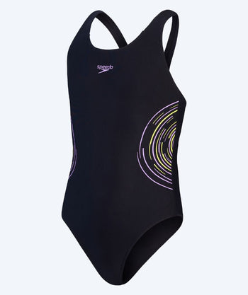 Speedo strój kąpielowy dla dziewczynek - Plastisol Placement Muscleback - Czarny/fioletowy