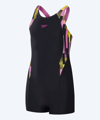 Speedo strój kąpielowy z nogawkami dla dzieci - Printed Panel - Czarno/jasnoróżowy