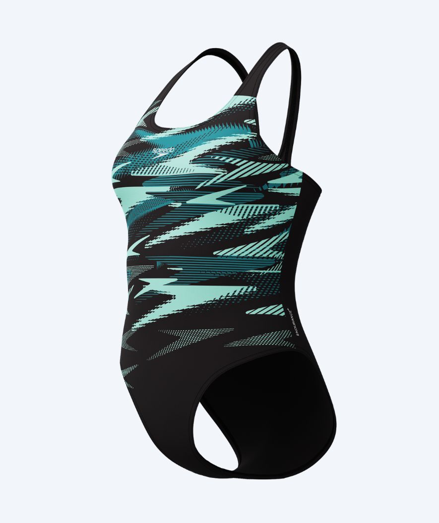 Speedo strój kąpielowy dla kobiet - Hyperboom Placement Muscleback - Czarny/Turkusowy