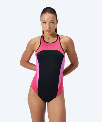 Speedo strój kąpielowy dla kobiet - Splice Cross Back - Czarny/Jasnoróżowy