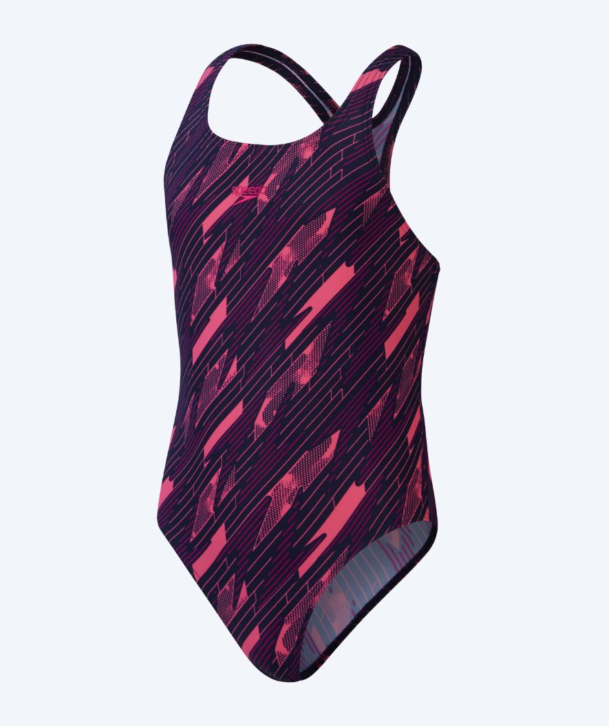 Speedo strój kąpielowy dla dziewczynek - Hyperboom Allover Medalist - Ciemnoniebieski/różowy