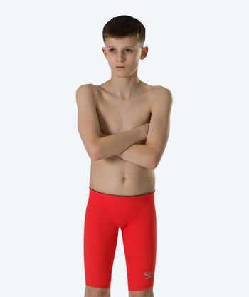 Speedo kąpielówki na zawody dla chłopców - LZR Element - Czerwony/srebrny (Limited 2025)