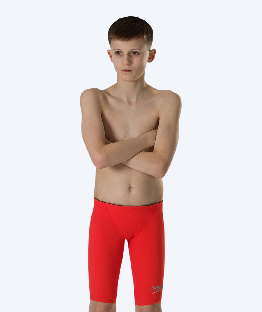 Speedo kąpielówki na zawody dla chłopców - LZR Element - Czerwony/srebrny (Limited 2025)