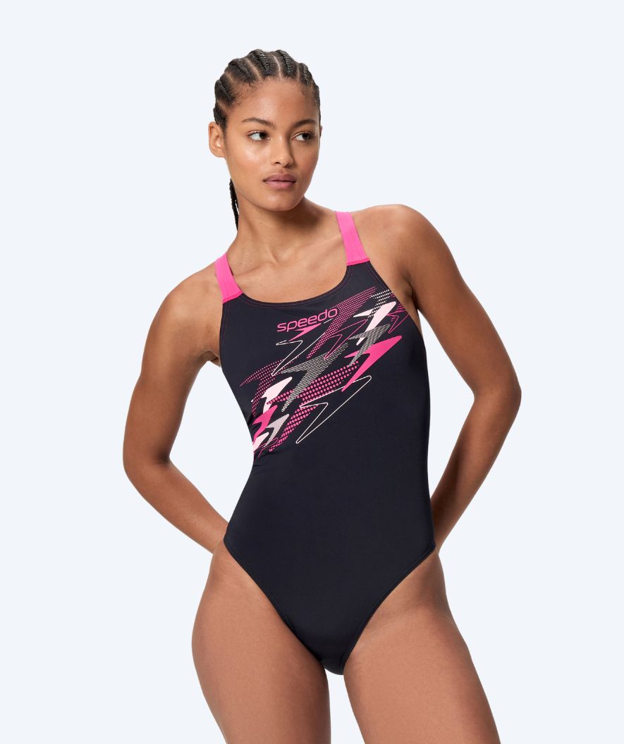 Speedo strój kąpielowy dla kobiet - Medley Logo Medalist - Czarny/Różowy