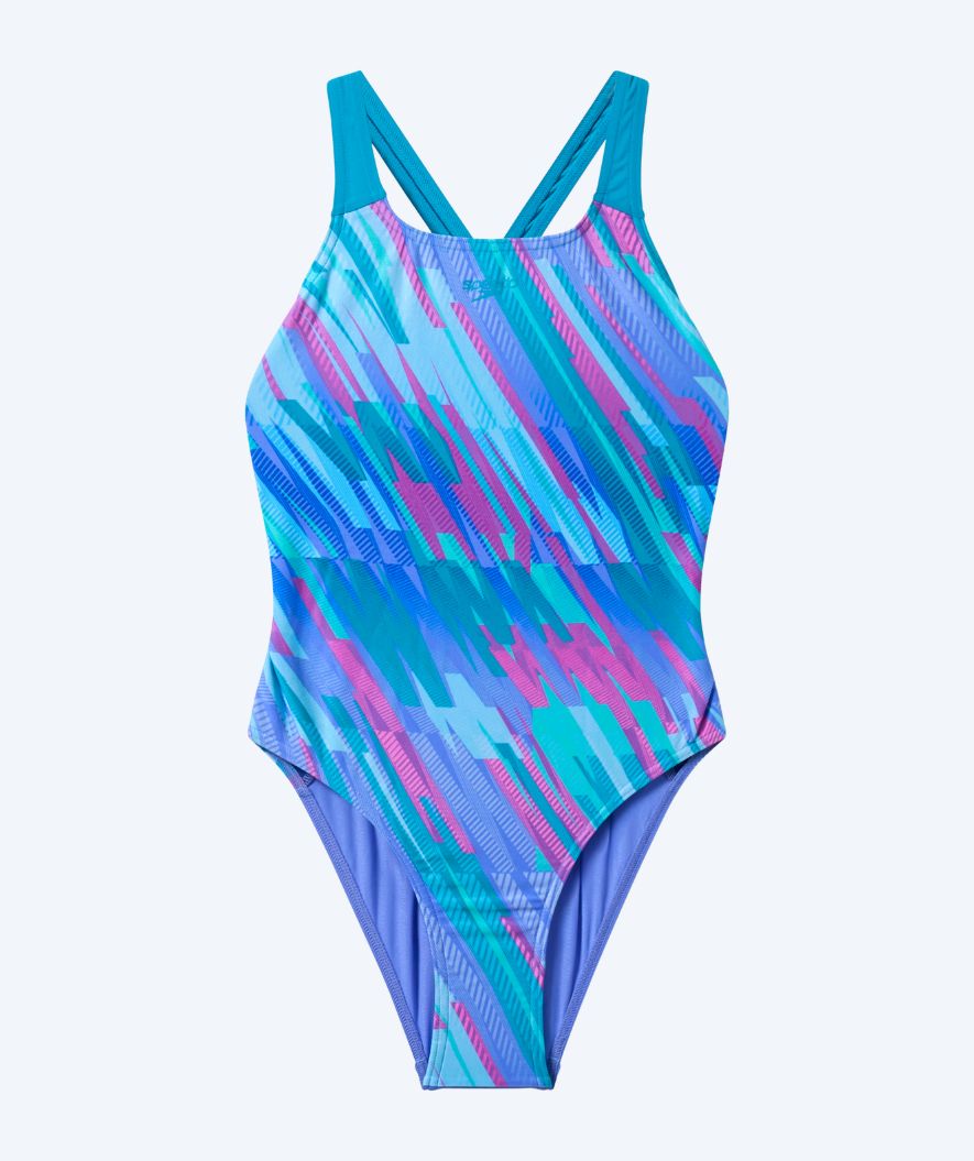 Speedo strój kąpielowy dla dziewczynek - Print Powerback - Fioletowy/Niebieski
