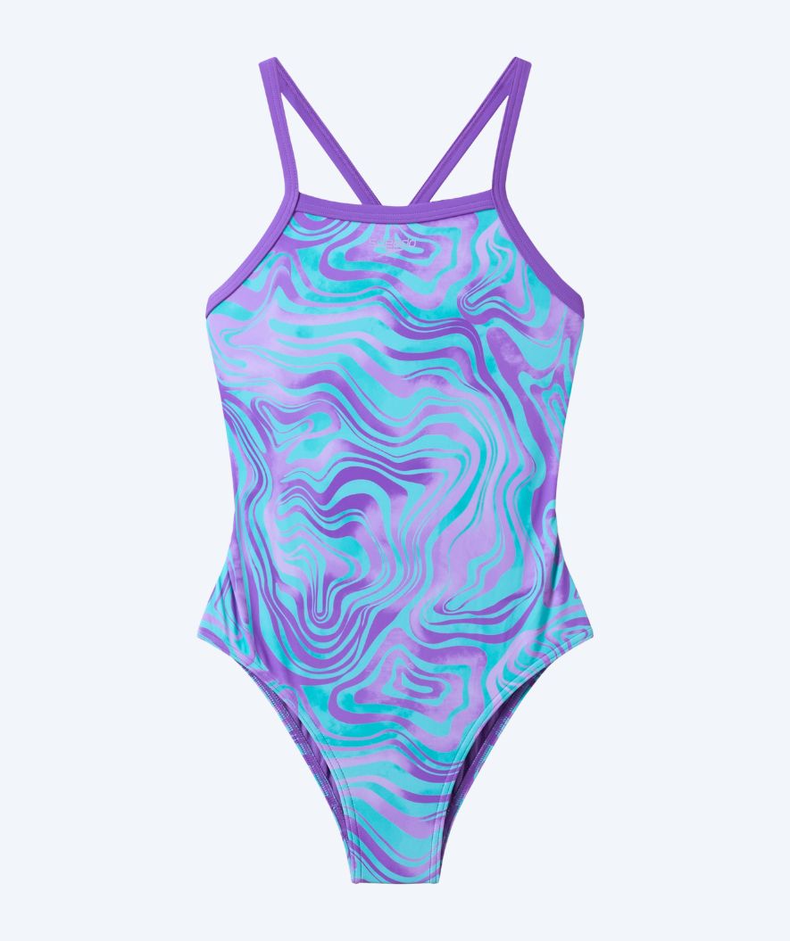 Speedo strój kąpielowy dla dziewczynek - Print Thinstrap - Fioletowy/Jasnoniebieski