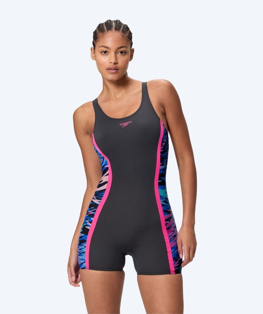 Speedo strój kąpielowy z nogawkami dla kobiet - Hyperboom Splice Muscleback - Czarny/Różowy