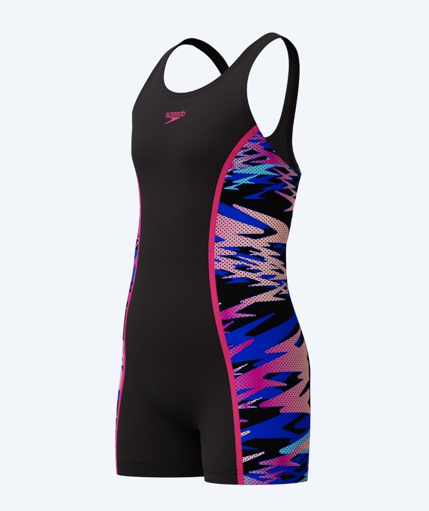 Speedo strój kąpielowy z nogawkami dla dziewczynek - Hyperboom Splice Muscleback - Czarny/Różowy/Wielokolorowy