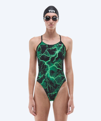 TYR strój kąpielowy dla kobiet - Durafast Elite Cutoutfit Arterix - Zielony/Czarny
