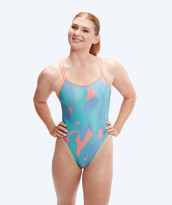 Speedo strój kąpielowy dla kobiet - Allover Digital Starback - Niebieski/pomarańczowy