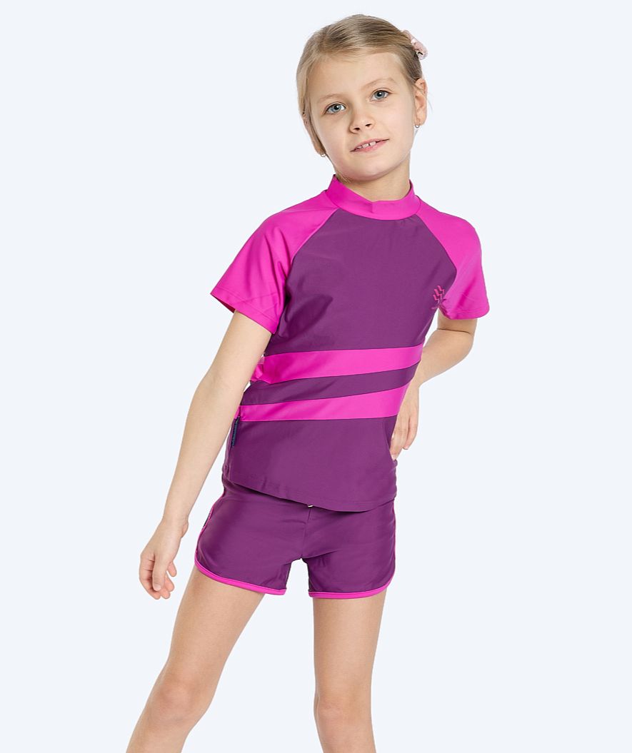 Watery koszulka UV dla dzieci - Manami Rashguard z krótkimi rękawami - Fioletowa
