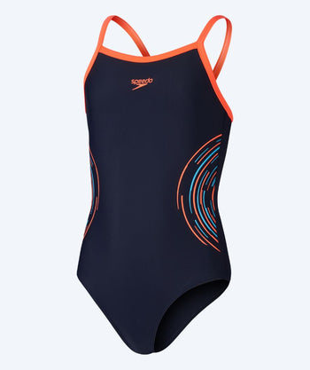 Speedo strój kąpielowy dla dziewczynek - Plastisol Placement Muscleback - Ciemnoniebieski/Pomarańczowy