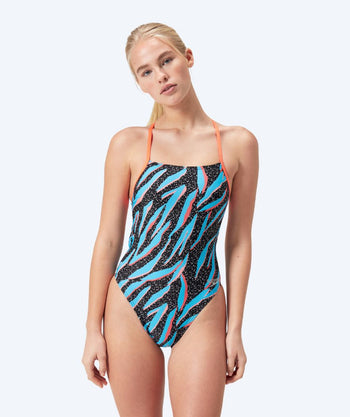 Speedo strój kąpielowy dla kobiet - Allover Digital Lattice Tie Back - Czarny/Niebieski/Pomarańczowy