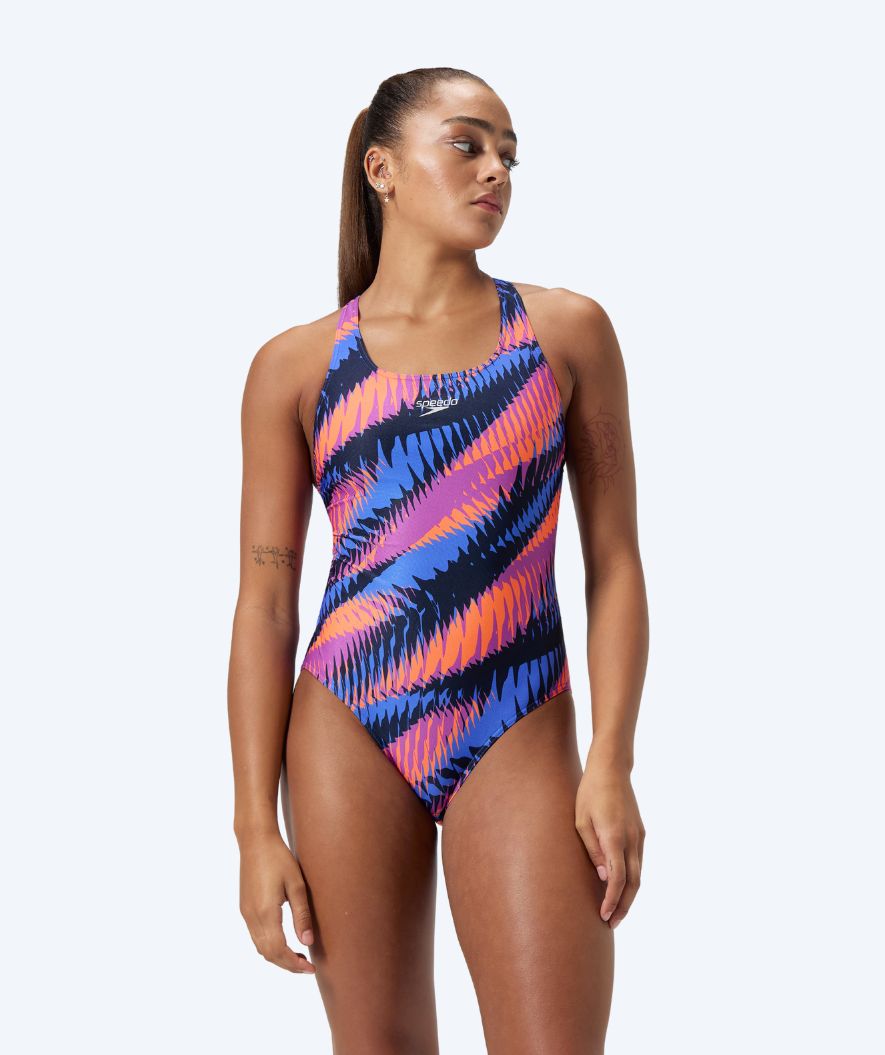 Speedo strój kąpielowy dla kobiet - Allover Digital Powerback - Niebieski/pomarańczowy