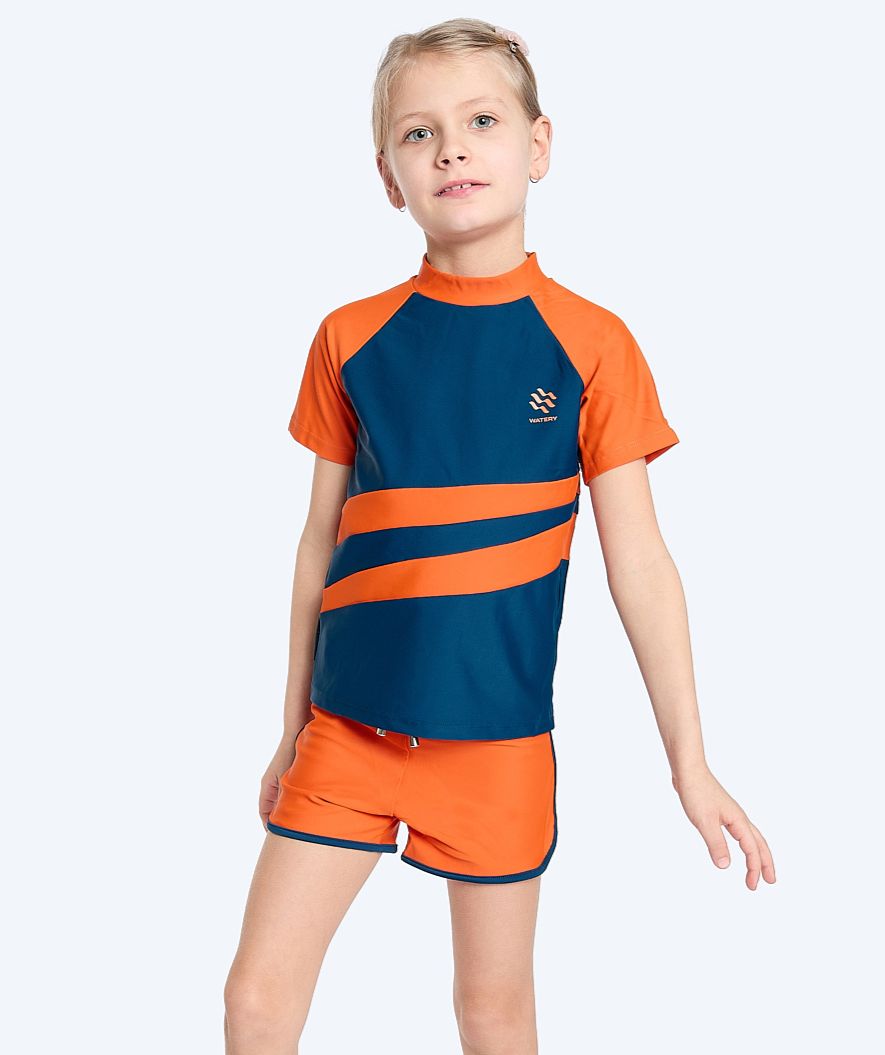 Watery koszulka UV dla dzieci - Manami Rashguard z krótkimi rękawami - Pomarańczowo/niebieska