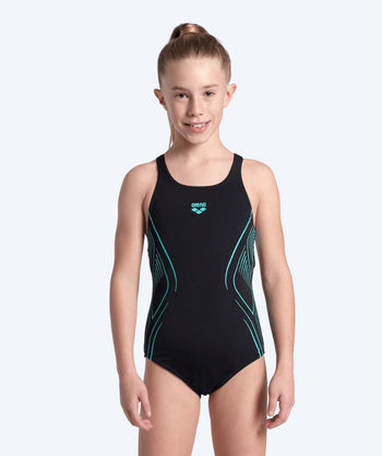 Arena strój kąpielowy dziewczęcy - Reflecting Swim Pro Back - Czarny/jasnoniebieski