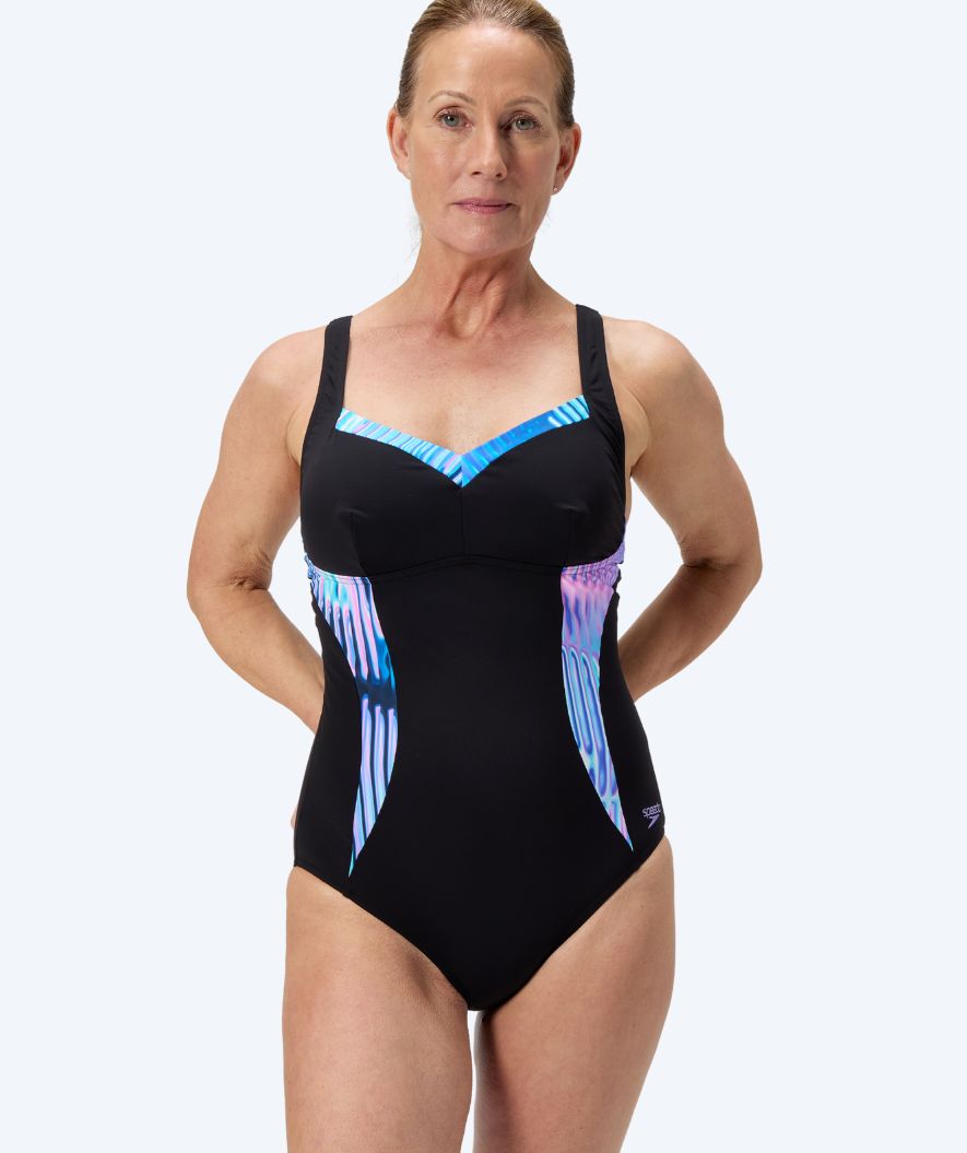 Speedo strój kąpielowy dla kobiet - Shaping Printed LunaElustre - Ciemnoniebieski/turkusowy