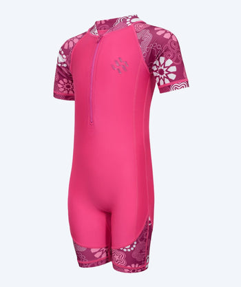 Watery kombinezon UV dla dzieci - Athena z krótkimi rękawami Rashguard - Różowy