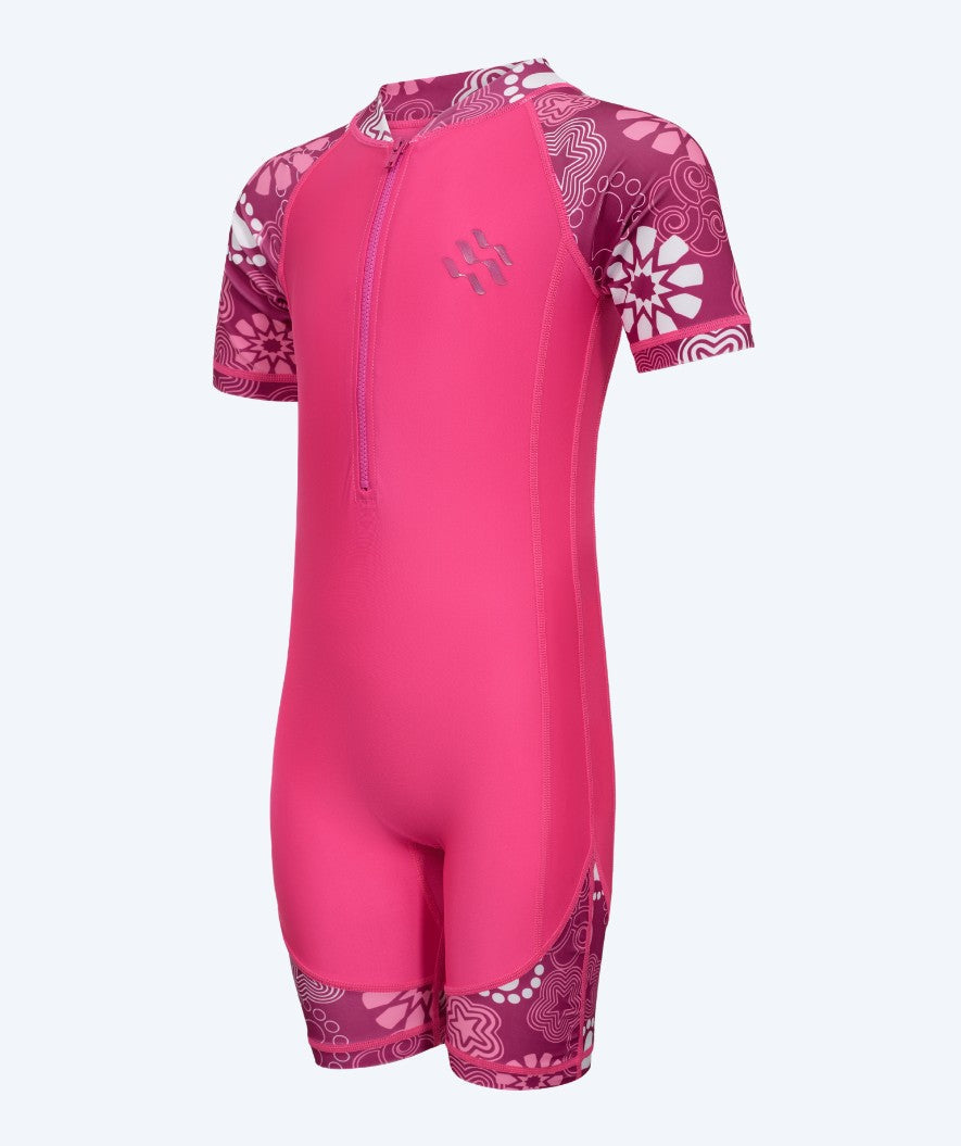Watery kombinezon UV dla dzieci - Athena z krótkimi rękawami Rashguard - Różowy