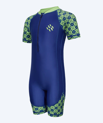 Watery kombinezon UV dla dzieci - Athena z krótkimi rękawami Rashguard - Zielony/ciemnoniebieski