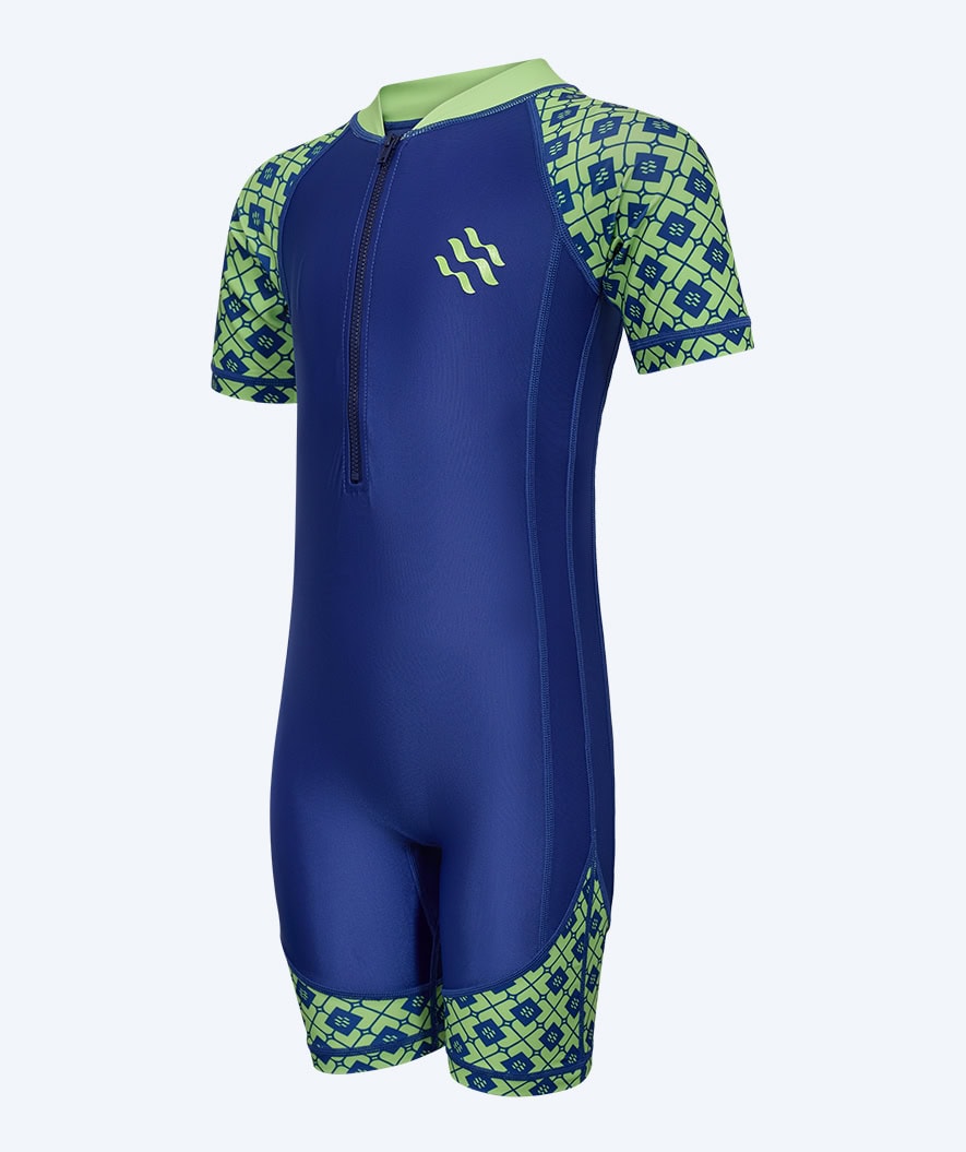 Watery kombinezon UV dla dzieci - Athena z krótkimi rękawami Rashguard - Zielony/ciemnoniebieski