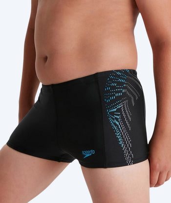 Bokserki kąpielowe dla chłopców Speedo - Allover Panel - Czarne/jasnoniebieskie