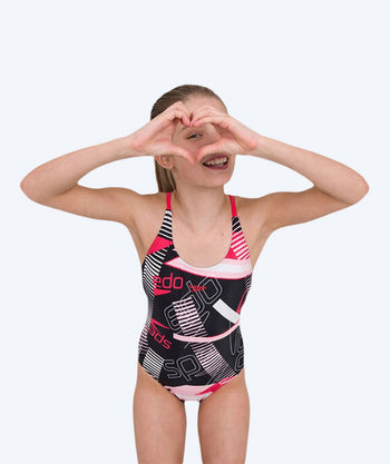 Speedo strój kąpielowy dla dziewczynek - Junglespeak Allover Tieback - Czarny/czerwony/jasnoróżowy