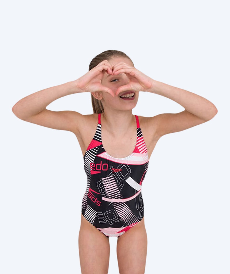 Speedo strój kąpielowy dla dziewczynek - Junglespeak Allover Tieback - Czarny/czerwony/jasnoróżowy