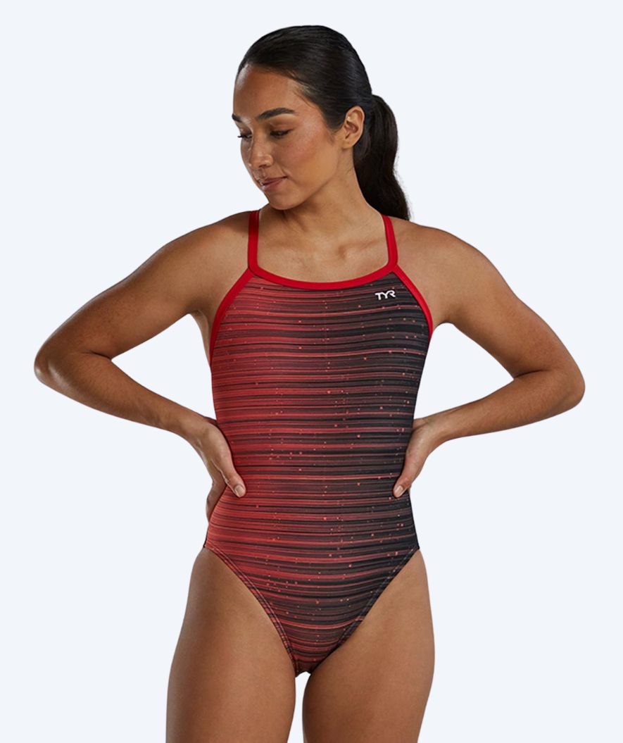 TYR strój kąpielowy dla kobiet - Durafast Elite Speedwarp Diamondfit - Czerwony/czarny
