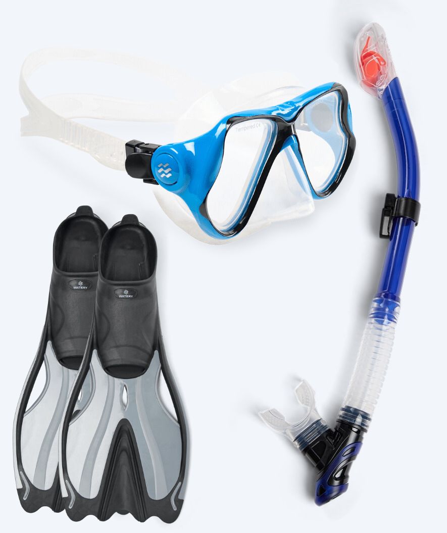 Watery zestaw maska, rurka i płetwy do snorkelingu dla dorosłych - Delphina/Hudson - Niebieski