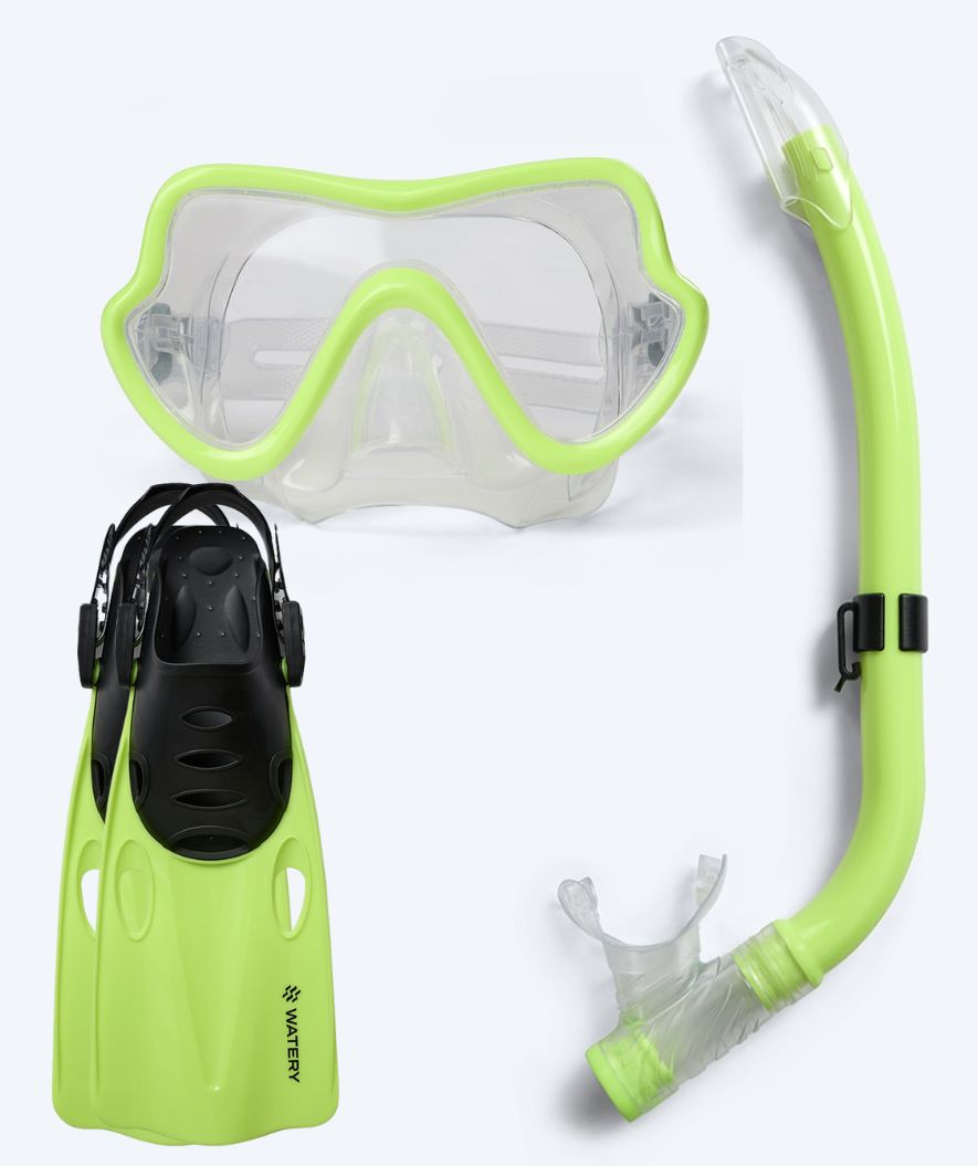 Watery zestaw maska, rurka i płetwy do snorkelingu dla junior (8-15) - Trigger/Masika - Żółty/zielony