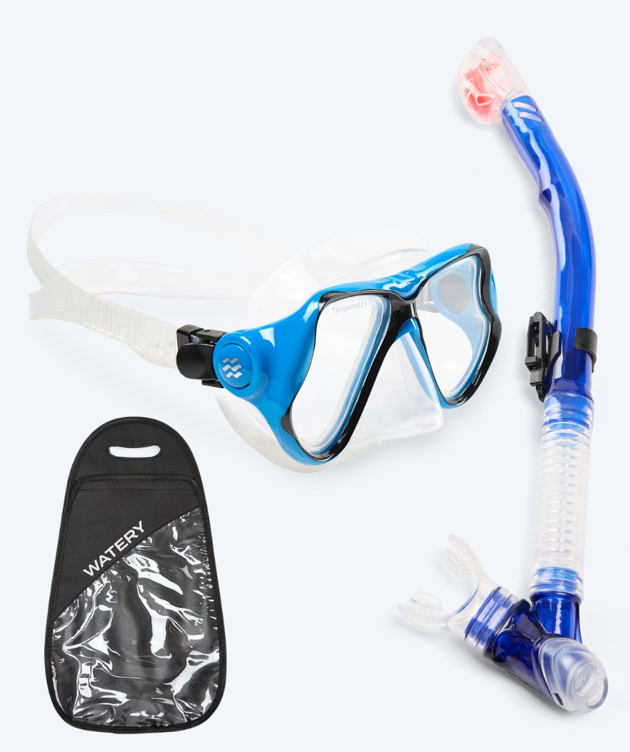 Watery zestaw maska + rurka do snorkelingu dla dorosłych - Hudson Full-dry - Niebieski