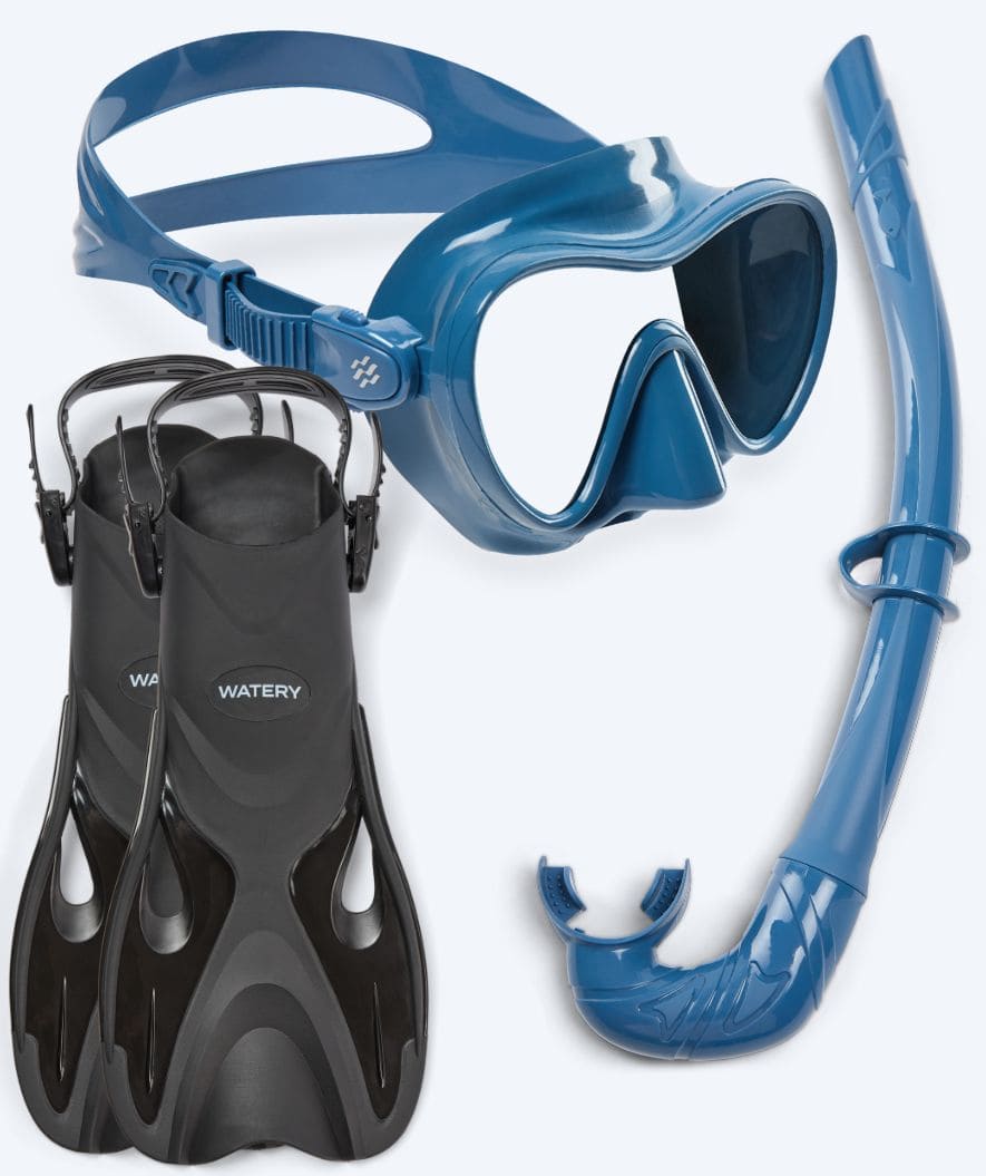 Watery zestaw maska, rurka i płetwy do snorkelingu dla dorosłych - Fisher/Cliff - Niebieski